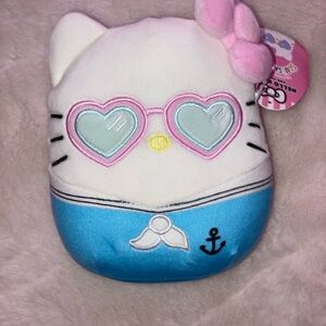 Hello Kitty White and Blue Squishmallow Plush with Pink Heart Glasses